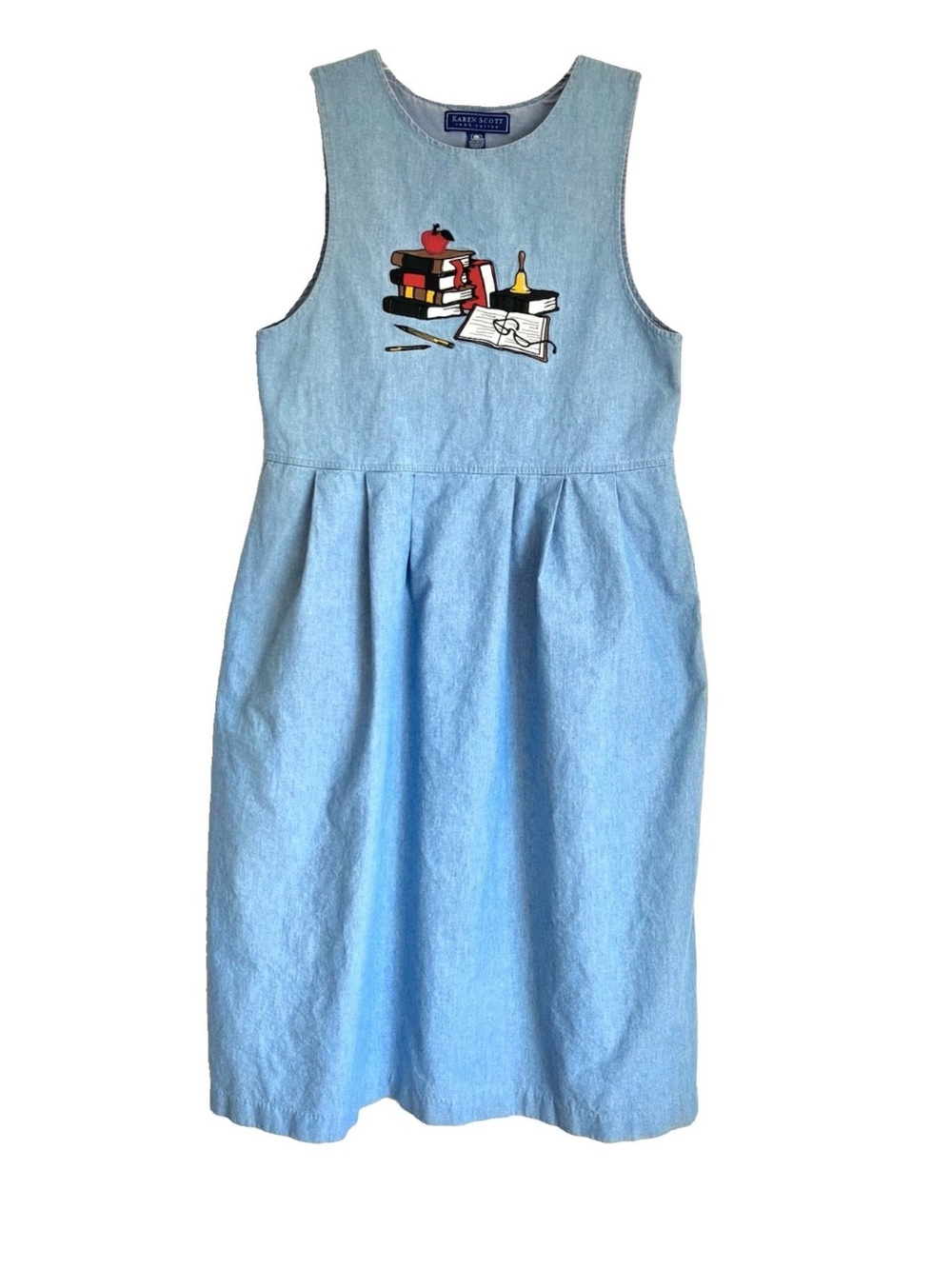 Vintage School Teacher Jumper Maxi Dress Medium Denim Chambray Cottagecore